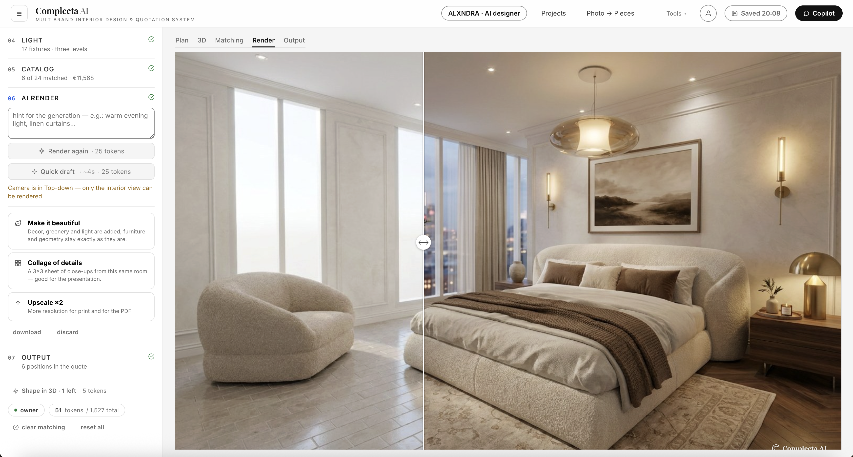 Complecta showing a before and after bedroom render